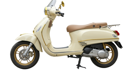 Isolated Cream Colored Retro Scooter with Golden Accents