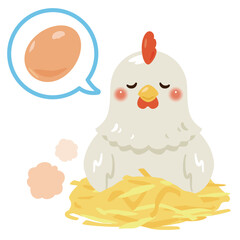 卵を温めるニワトリのイラスト