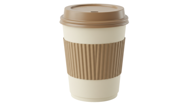Isolated Beige Takeaway Coffee Cup with Brown Lid