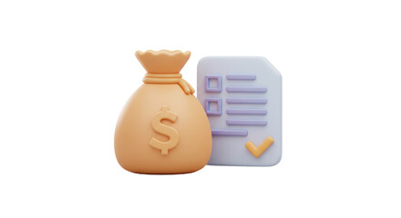 Isolated Money Bag with Checklist