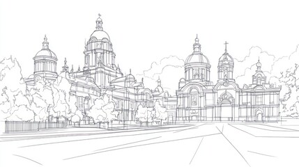 Obraz premium Line art drawing of a historic cathedral