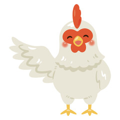 片手を上げた笑顔のニワトリイラスト