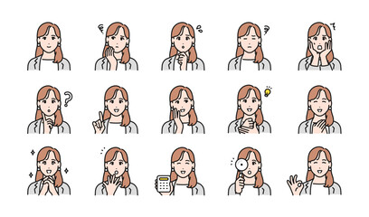 スーツを着た働く若い女性の表情イラストセット