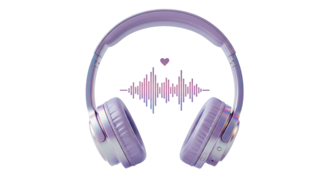 Isolated Headphones with Heart and Soundwave Design