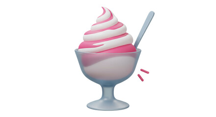 Isolated Pink and White Swirl Ice Cream Sundae in Glass Cup