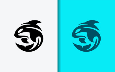 Abstract orca whale logo with circular shape and minimalist modern style concept. Vector logo illustration. © Rtn_Studio