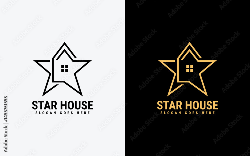 Poster Minimalist line art logo combining a star and house shape in elegant design
