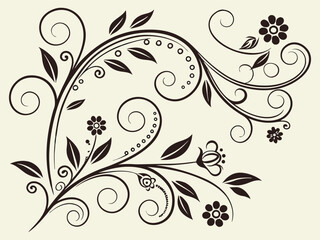 Decorative Flourish with Curved Vines and Blossoms