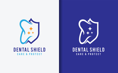 Abstract minimalist logo combining a tooth and shield in a sleek design
