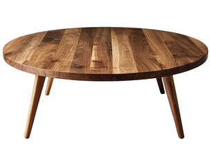 Round walnut wood coffee table