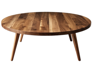Round walnut wood coffee table
