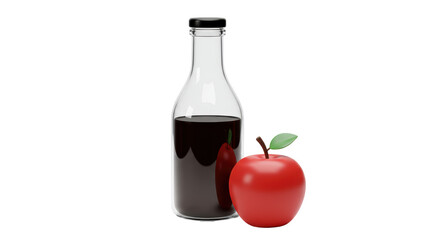 Isolated Apple and Glass Bottle of Dark Juice Still Life