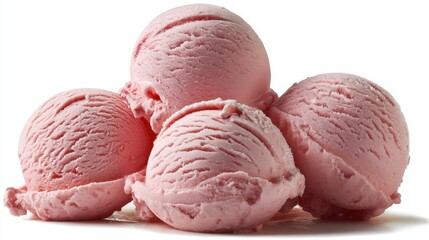 Delicious strawberry ice cream scoops on white background ready to be served for dessert or snack