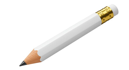 Isolated White Pencil with Gold Accents and Eraser