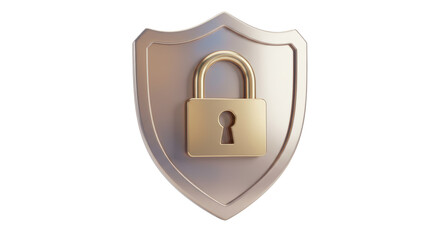 Isolated Silver Shield with Gold Lock Security Symbol