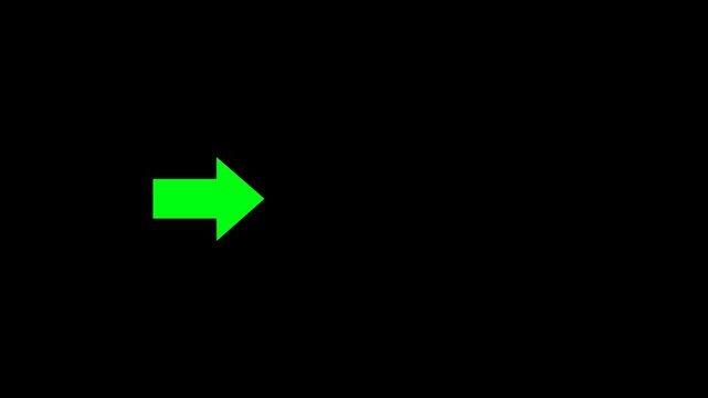 Animated left to right direction arrow icon on alpha channel background, direction pointer, right arrow, loop
