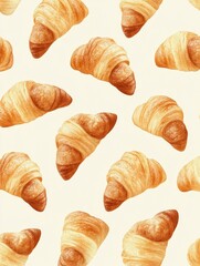 Croissant pastry pattern on light background, delicious french breakfast food wallpaper, bakery