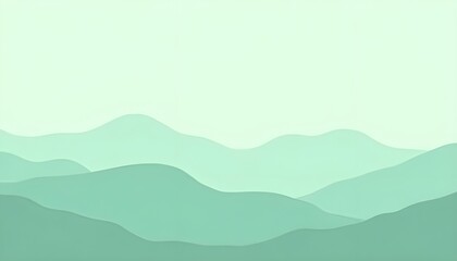 A serene vista unfolds with layers of misty green mountains receding into a pale sky, evoking a sense of tranquility and depth