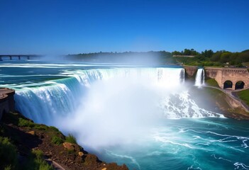 Powerful Horseshoe Falls cascading over Niagara's edge,  natural wonder,  river
