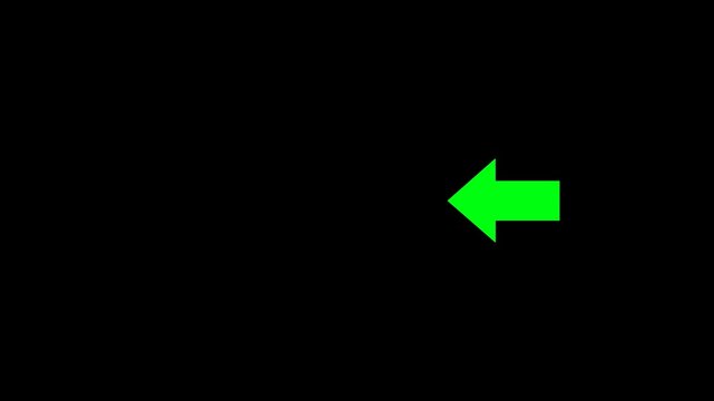 Animated right to left direction arrow icon on alpha channel background, direction pointer, left arrow, loop