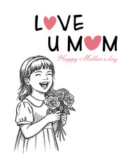 happy mothers day illustration. kids with rose