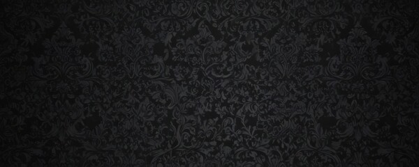 Black gothic damask wallpaper, swirling vines, floral patterns , deco, photo, vine