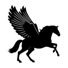 silhouette of a flying horse with spread wings