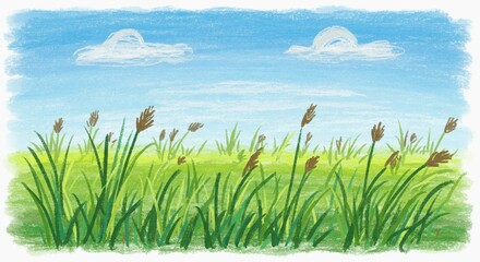 Peaceful Grassland Crayon Sketch