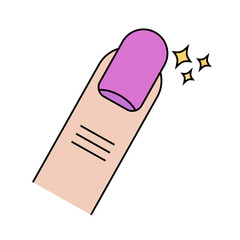 Pink manicured nail and glitter icon. Vector.