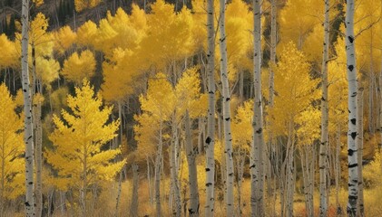 Naklejka premium Aspens blaze gold against rugged peaks, crisp air, vibrant fall colors , landscape, majestic
