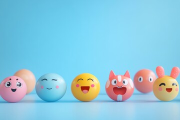 Collection of 3D rendered emoji icons on blank web banner background