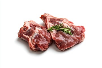 Obraz premium Fresh raw lamb chops with rosemary garnish ready for cooking delicious meal red meat food dish herb