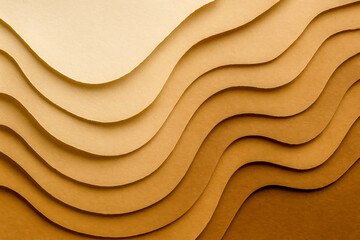 Elegant golden paper layers forming dynamic wavy pattern suitable for luxury skincare advertising corporate slide deck premium invitation or festive holiday greeting