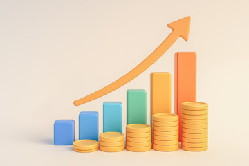 growth chart colorful blocks rising gold coins successful investment financial growth rising profits economic business concept 3d rendering