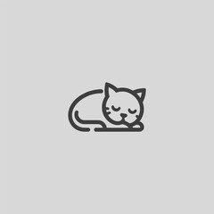 Sleeping cat logo in minimalist and simple line art style.