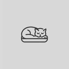 Sleeping cat logo in minimalist and simple line art style.