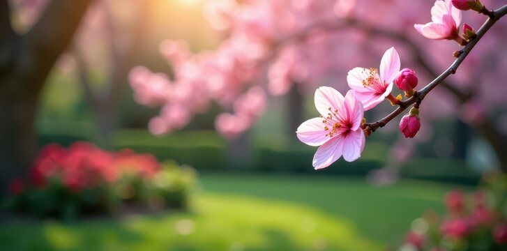 Delicate pink blossom unfolds in serene garden nook , bloom, pretty