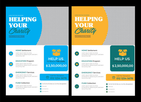 Charity event flyer template with a transparent background designed for easy customization A4 print Charity Fundraising Flyer Template Help and Donate Today