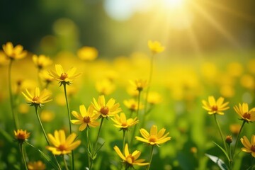 Fototapeta premium Vibrant yellow wildflowers in full bloom, bathed in sunlight , botany, plant, yellow