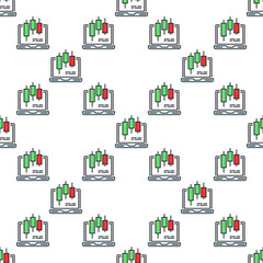 Candlestick pattern on Laptop Screen vector online e trading colored seamless pattern