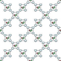 Obraz premium Candlestick chart with Computers vector online trading colored seamless pattern