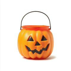 Orange Halloween Pumpkin Bucket - Spooky Fun for Trick-or-Treat Night , isolated on white background