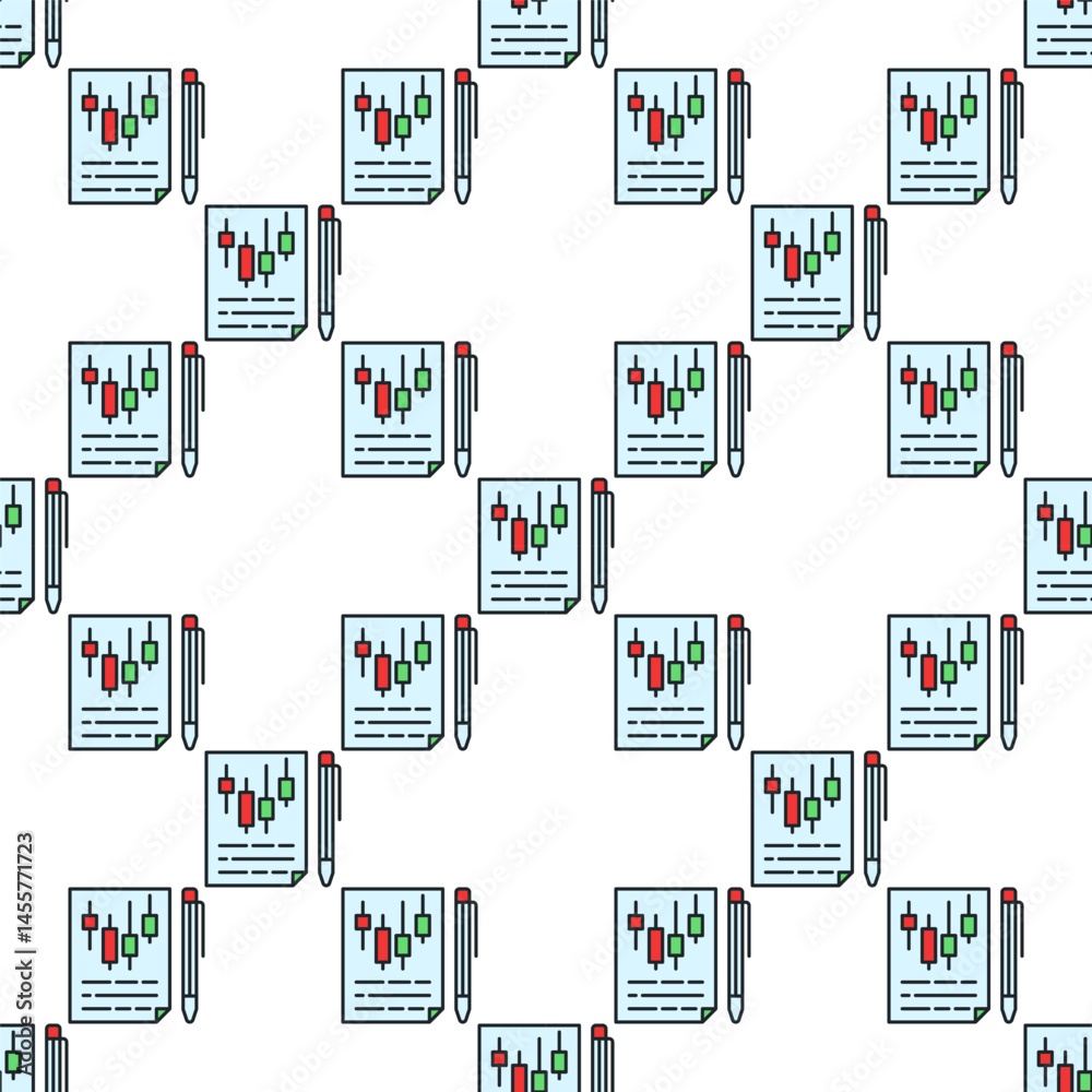 Poster documents with candlestick pattern vector trading papers colored seamless pattern