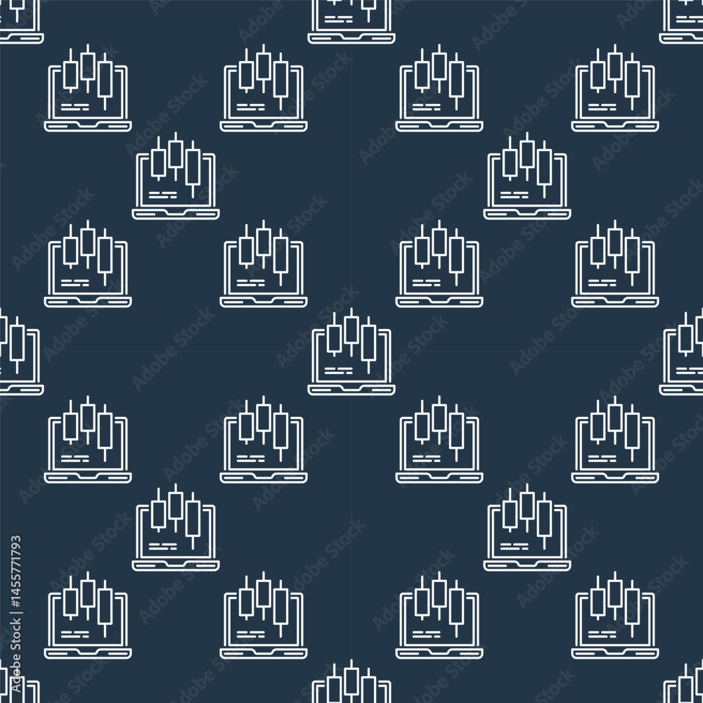 Poster laptop with candlestick pattern vector online e trading seamless pattern in outline style