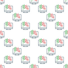 Candlestick Chart on PC Screen vector online trading seamless pattern in thin line style