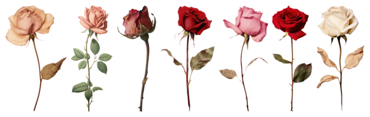 PNG Diverse roses beautifully arranged, element set on transparent background