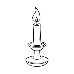 Candle flame illuminating in a holder against a white background  