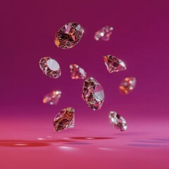 Floating Diamonds on a Magenta Background Showcasing Luxury and Elegance for Jewelry Designs