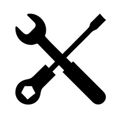 crossed wrench and screwdriver silhouette on transparent background for web and graphic design