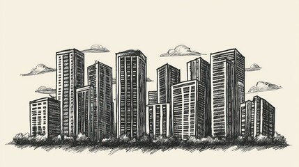 Naklejka premium Hand drawn cityscape illustration